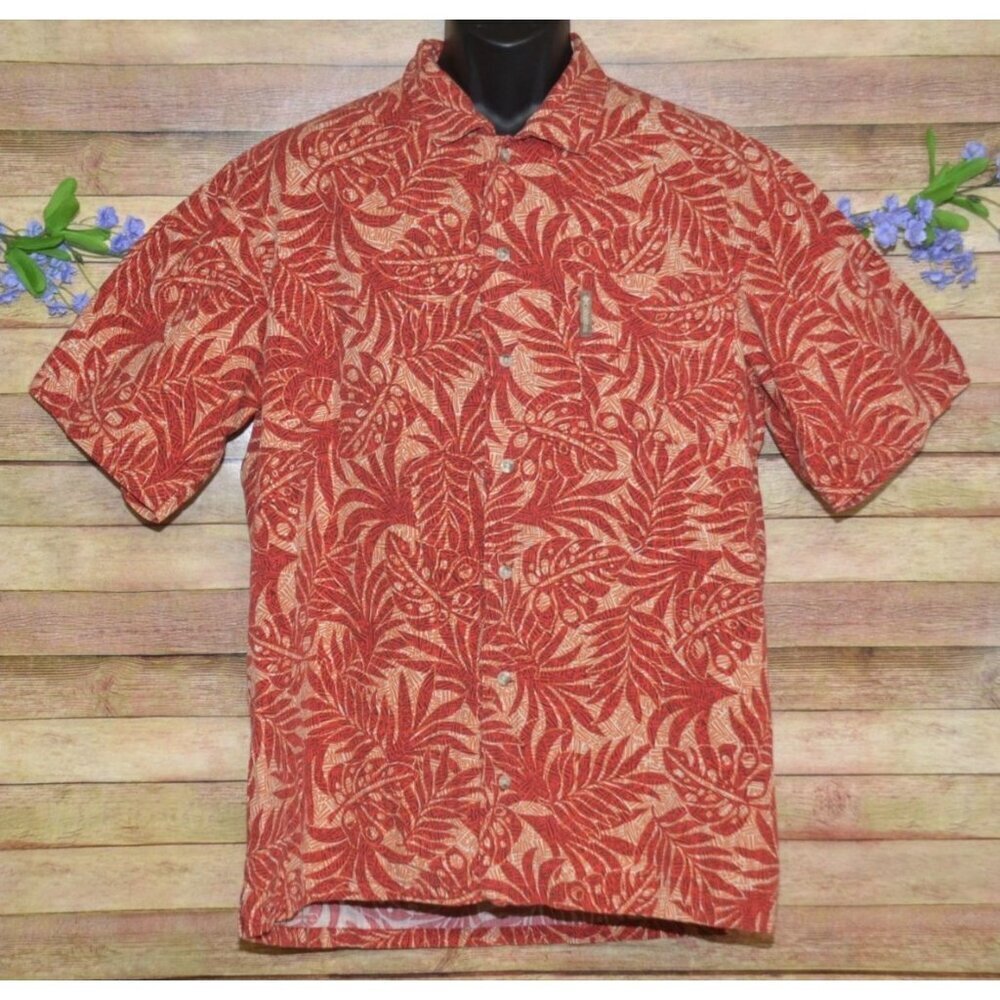 Columbia Men's Red Hawaiian Palm Print Button Front Shirt Size XL Beach Vacay